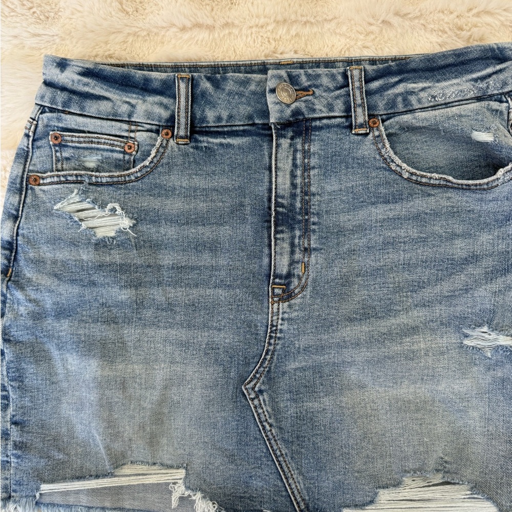 American Eagle Outfitters Distressed Light Blue Denim Mini Skirt